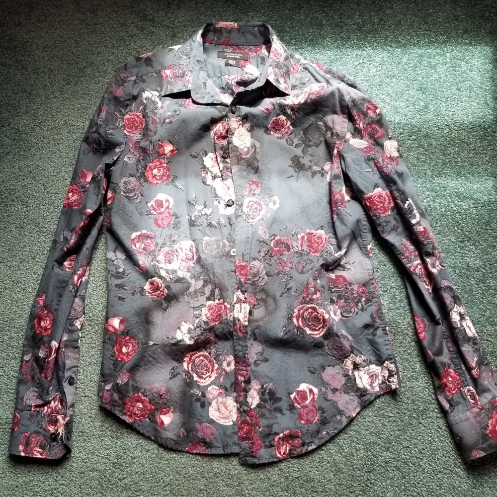 TEAL FLORAL DRESS SHIRT MENS